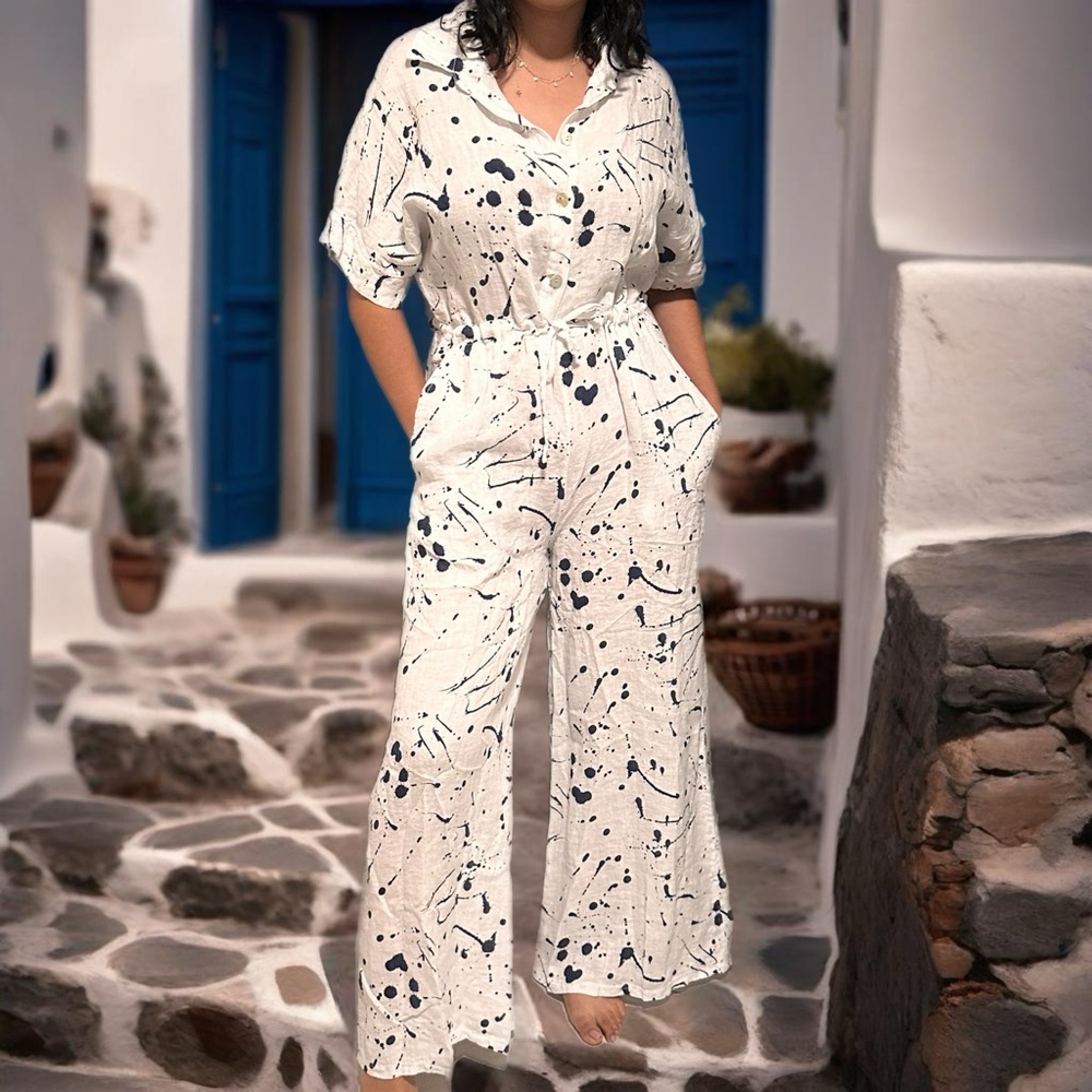 100% linen Splattered pattern Pantsuit *SOLD*